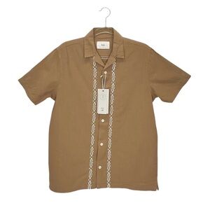 Folk Men's Size Small Maze Short Sleeve Cotton Linen Shirt Button Up Tan New NWT